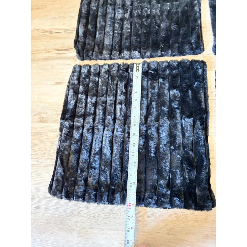 Set of 4 Black Faux Fur Ribbed Pillow Covers 17x17 Channeled Textured Square